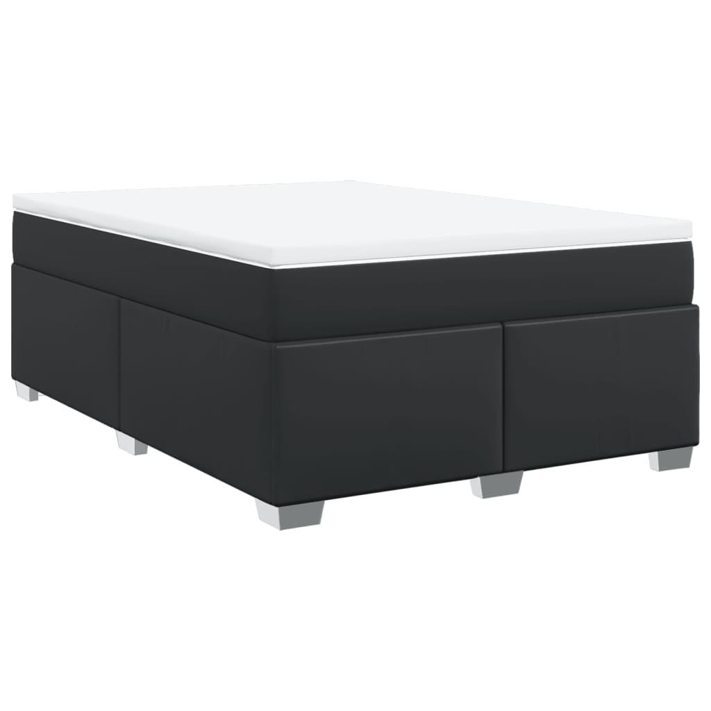 Box Spring Bed with Mattress Black Double Faux Leather