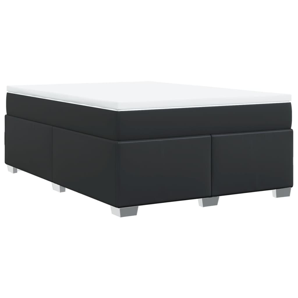 Box Spring Bed with Mattress Black Double Faux Leather