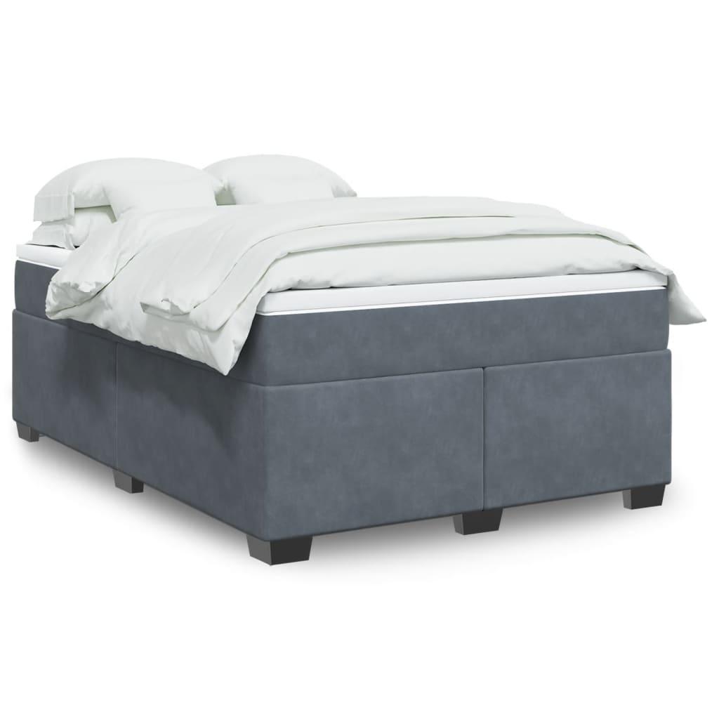 Box Spring Bed with Mattress Dark Grey Queen Velvet