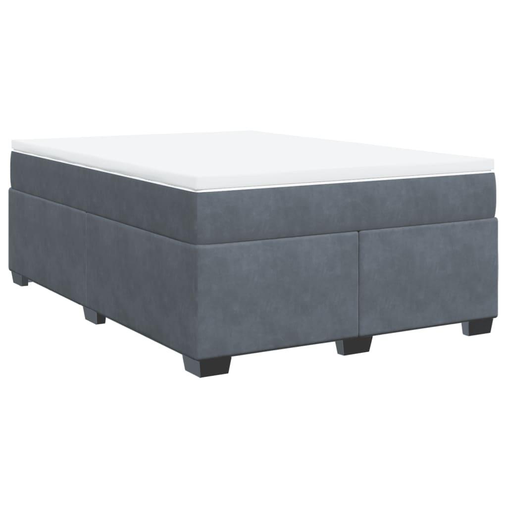 Box Spring Bed with Mattress Dark Grey Queen Velvet