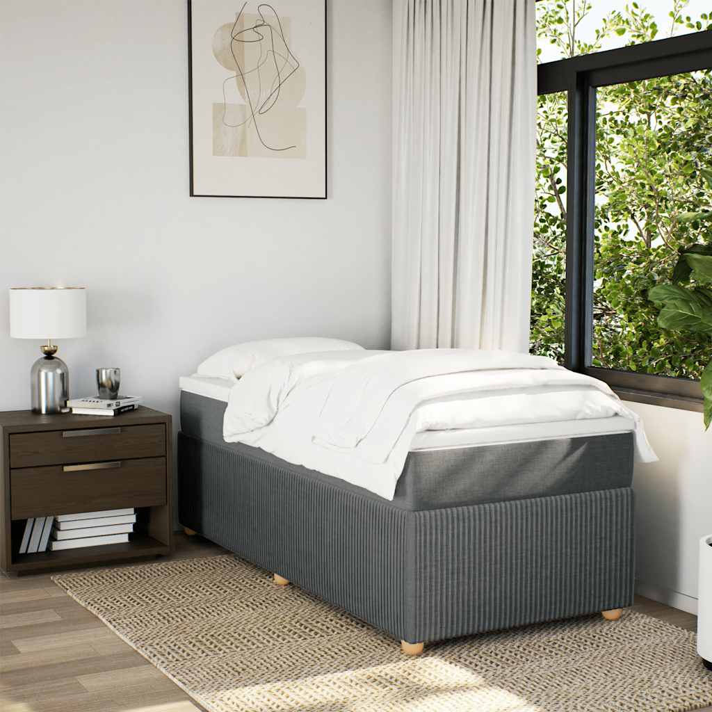 Box Spring Bed with Mattress Dark Grey King Single Fabric