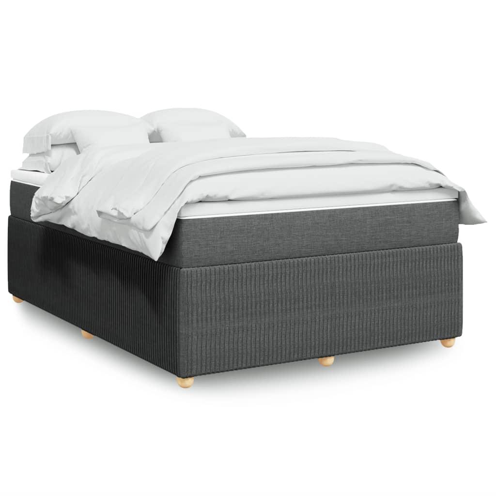 Box Spring Bed with Mattress Black Queen Fabric