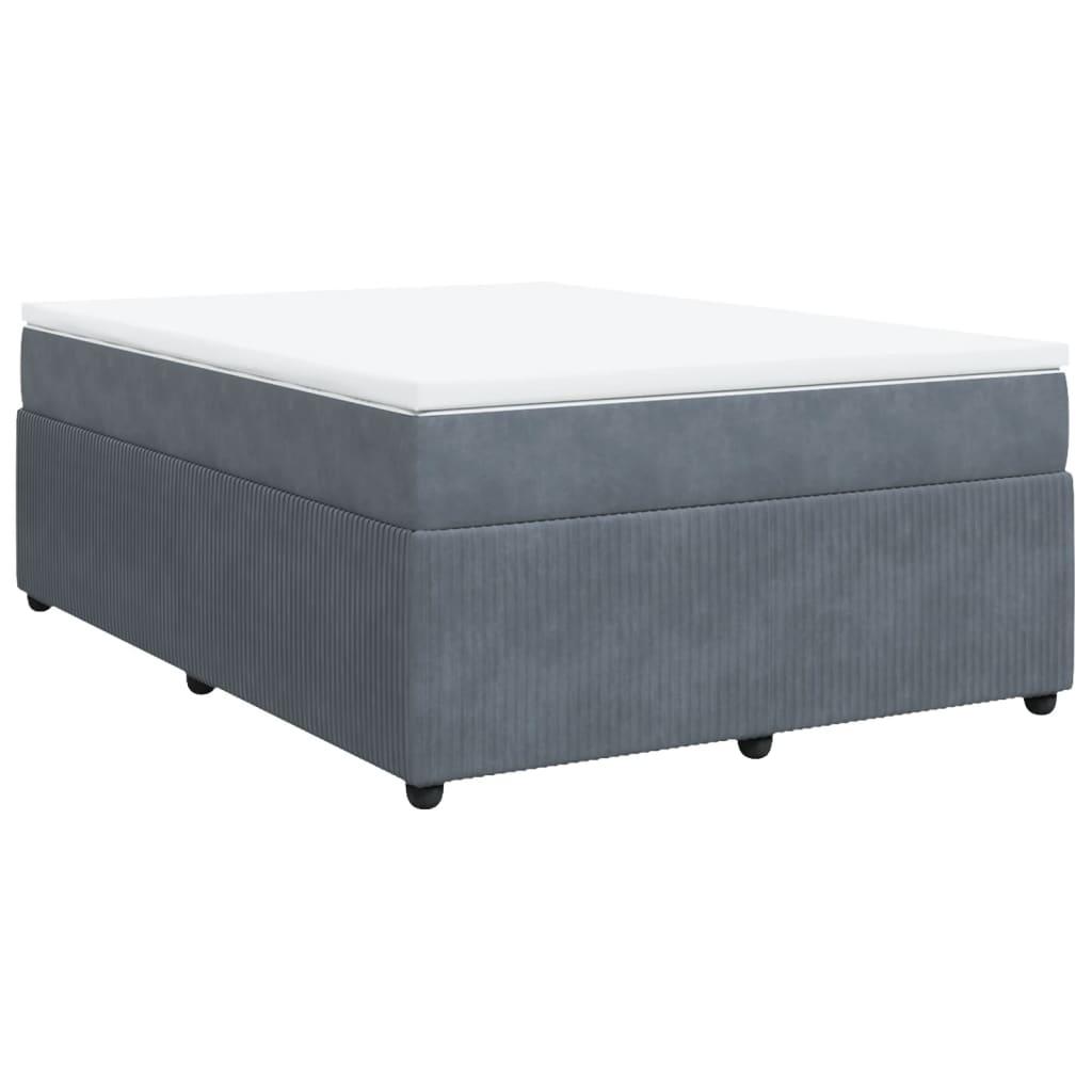 Box Spring Bed with Mattress Dark Grey Double Velvet