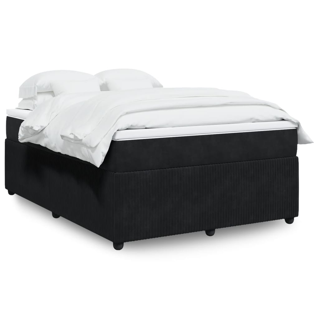 Box Spring Bed with Mattress Black Double Velvet