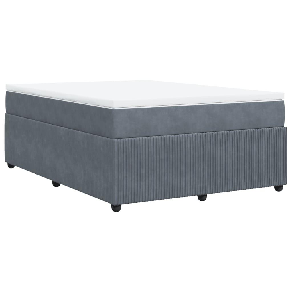 Box Spring Bed with Mattress Dark Grey Queen Velvet