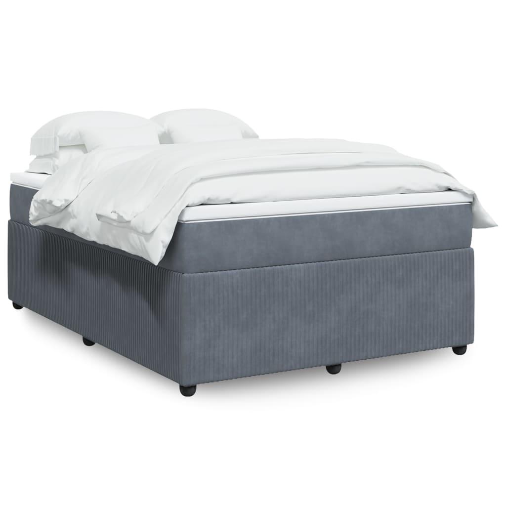 Box Spring Bed with Mattress Dark Grey Queen Velvet