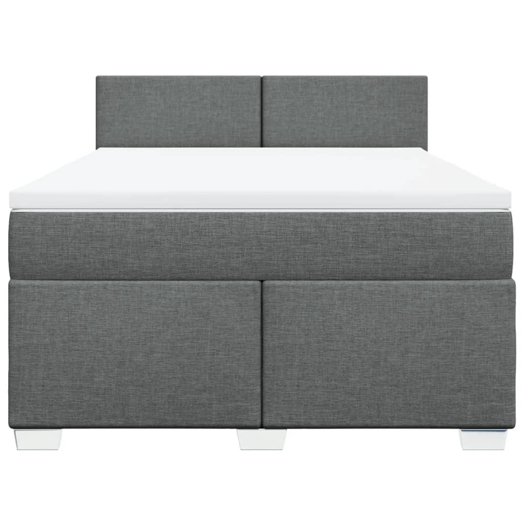 Box Spring Bed with Mattress Dark Grey Double Fabric