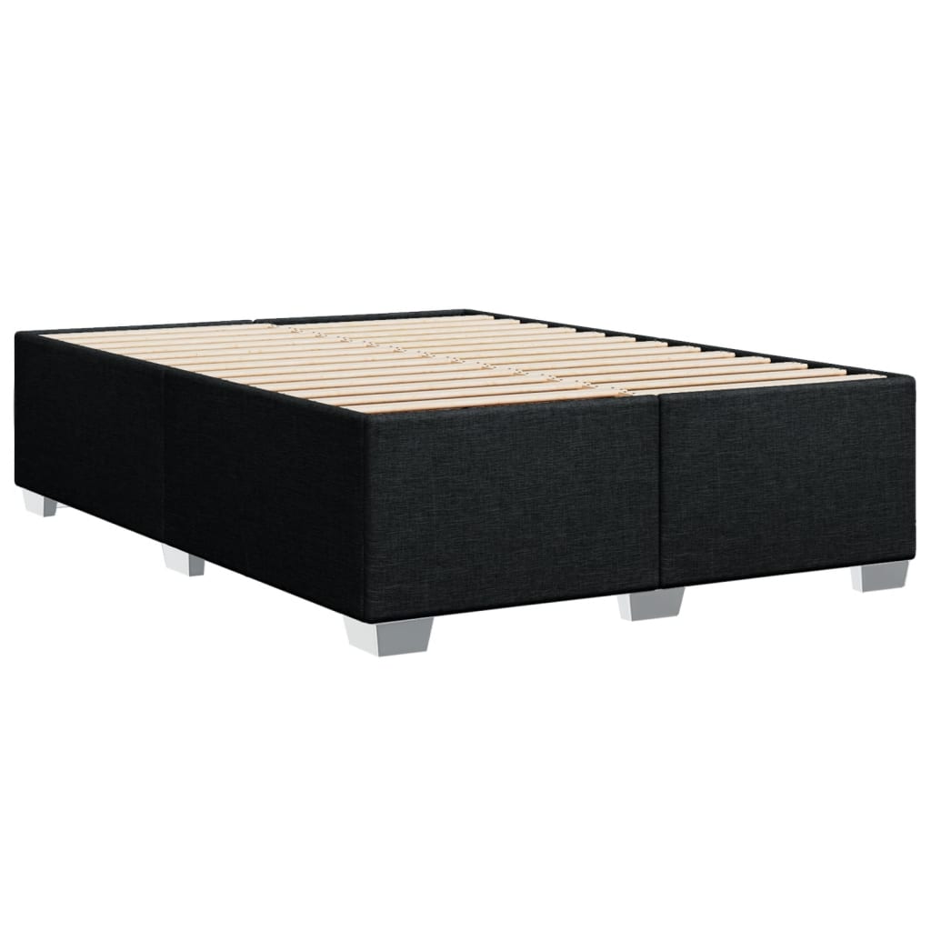 Box Spring Bed with Mattress Black Queen Fabric