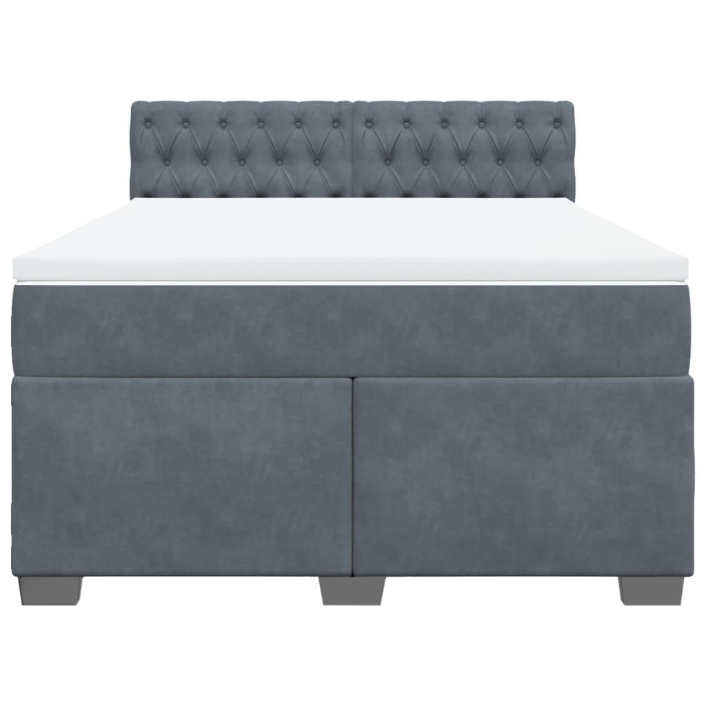 Box Spring Bed with Mattress Dark Grey Queen Velvet