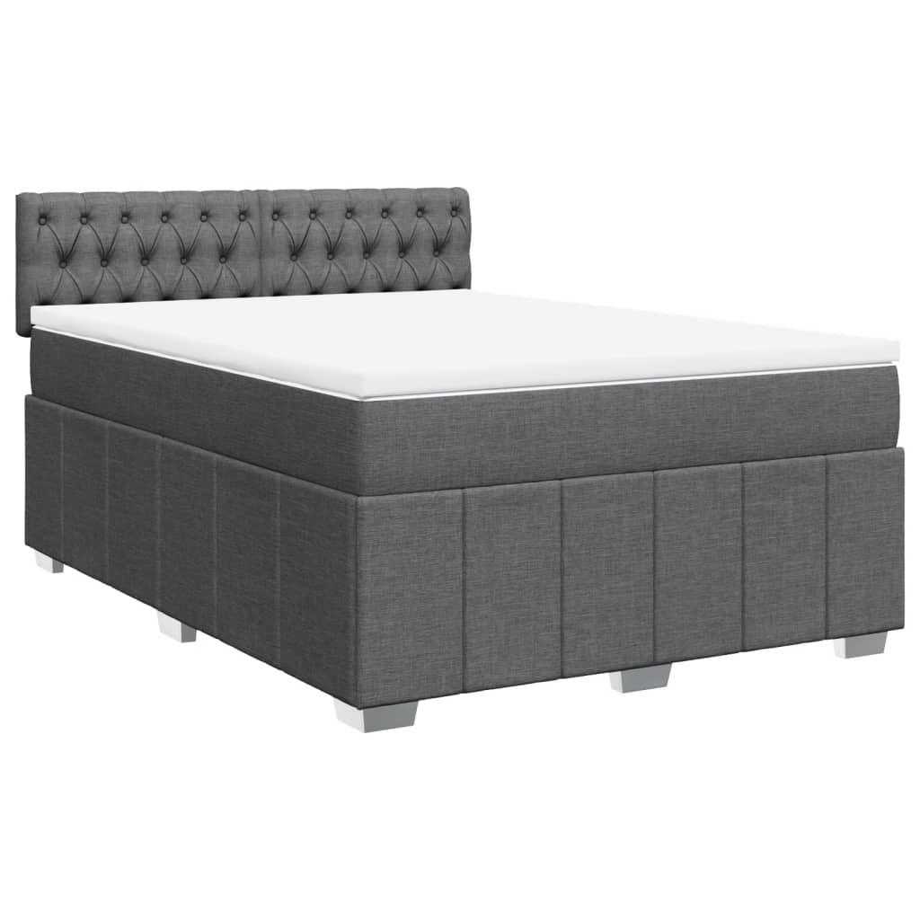 Box Spring Bed with Mattress Black Queen Fabric