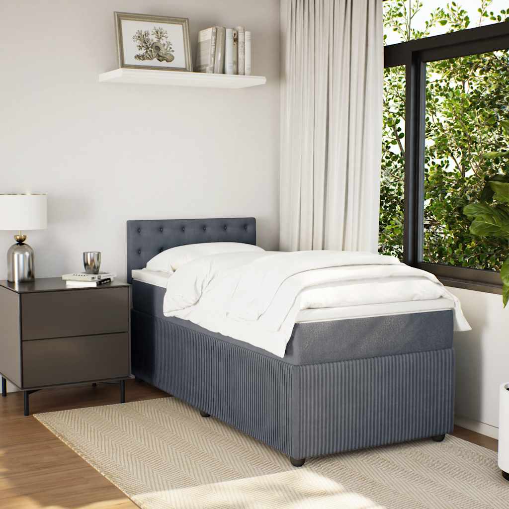 Box Spring Bed with Mattress Dark Grey King Single Fabric