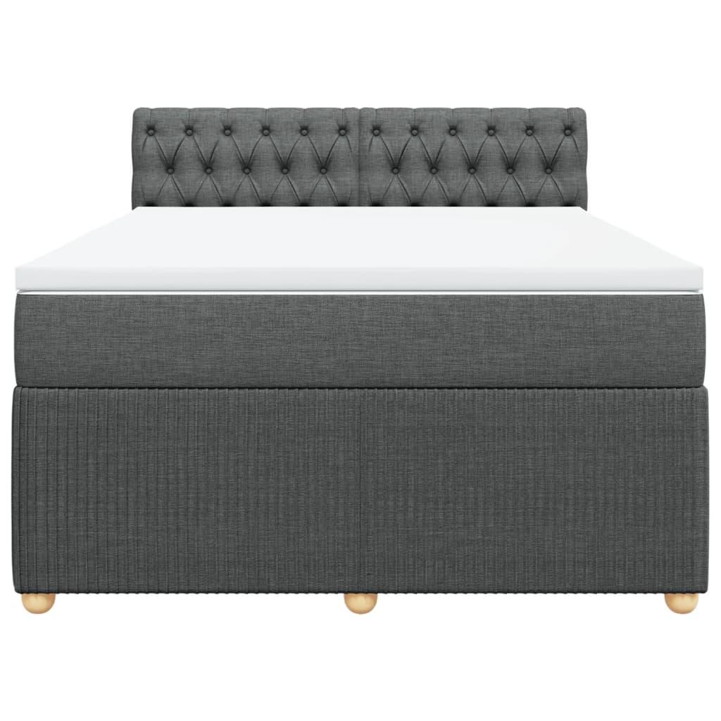 Box Spring Bed with Mattress Dark Grey Queen Fabric