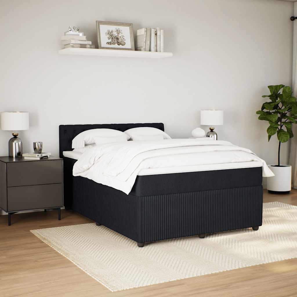 Box Spring Bed with Mattress Black Queen Fabric