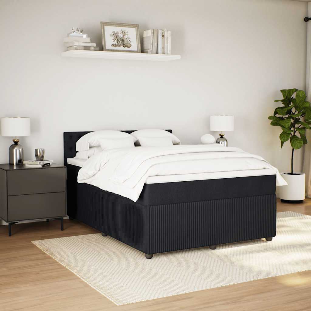 Box Spring Bed with Mattress Black Queen Fabric