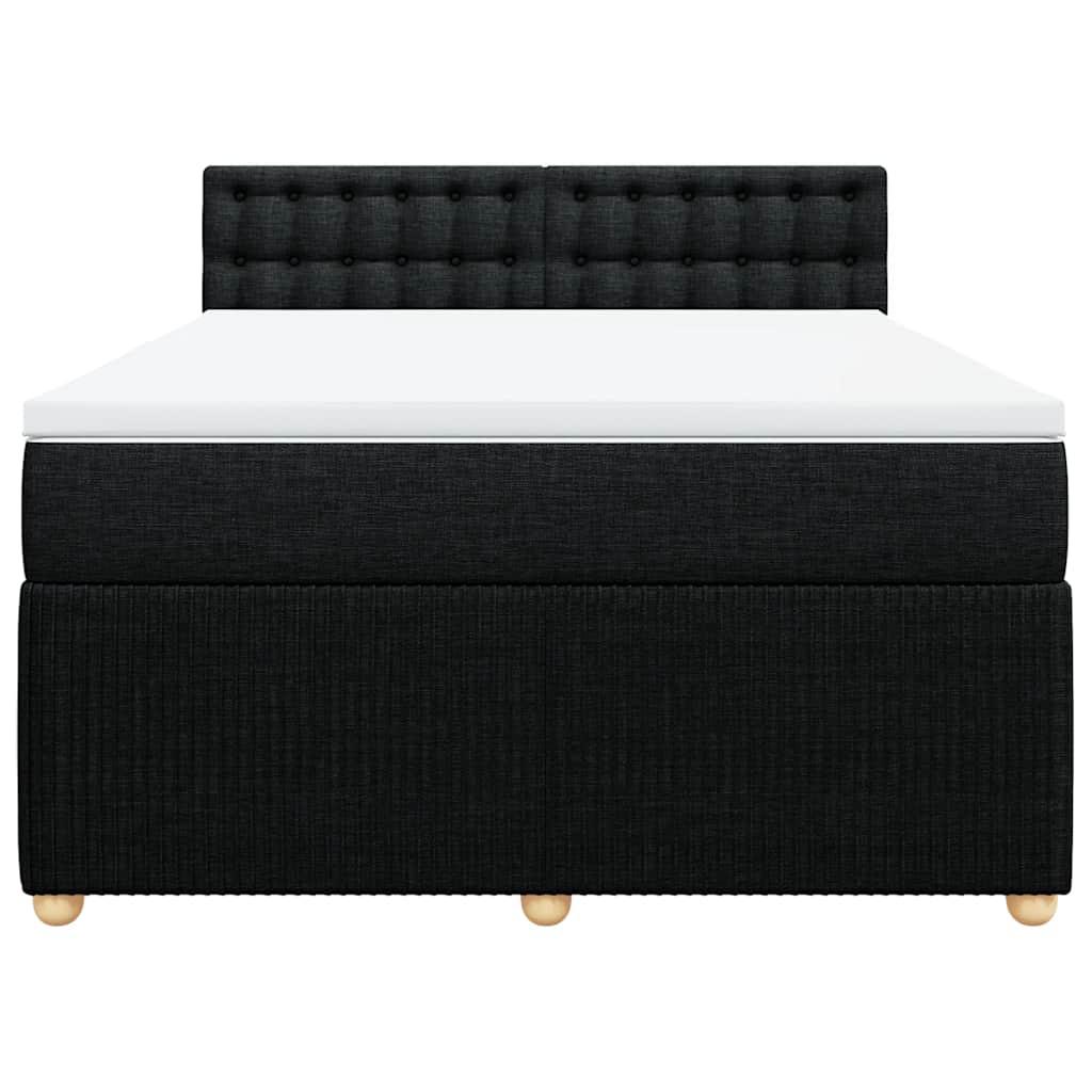 Box Spring Bed with Mattress Black Queen Fabric