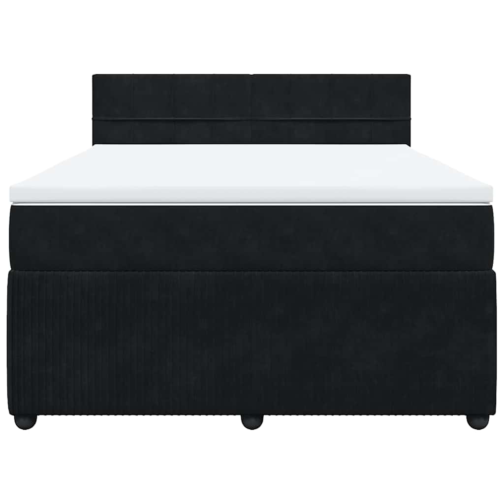 Box Spring Bed with Mattress Black Double Velvet