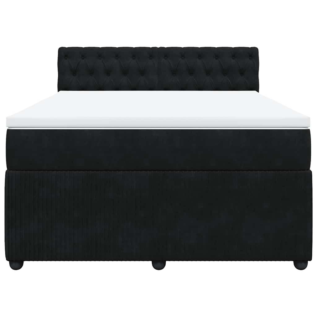 Box Spring Bed with Mattress Black Double Velvet