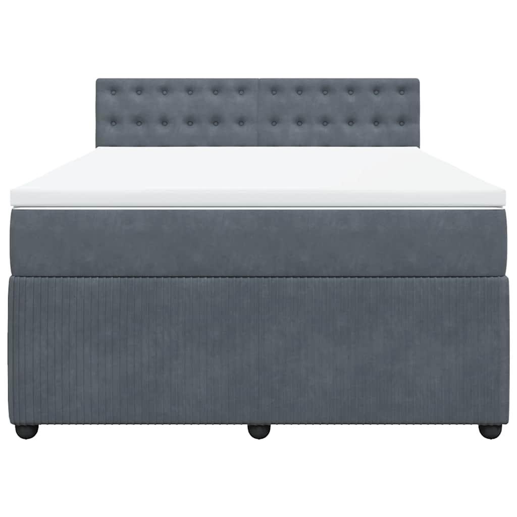 Box Spring Bed with Mattress Dark Grey Double Velvet