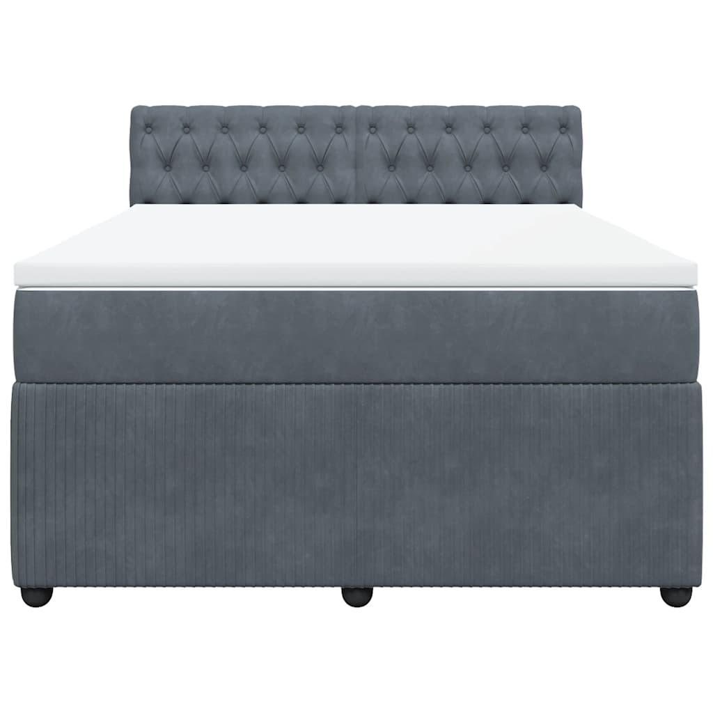 Box Spring Bed with Mattress Dark Grey Queen Velvet