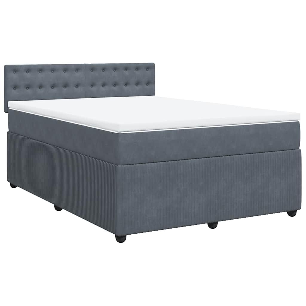 Box Spring Bed with Mattress Dark Grey Queen Velvet