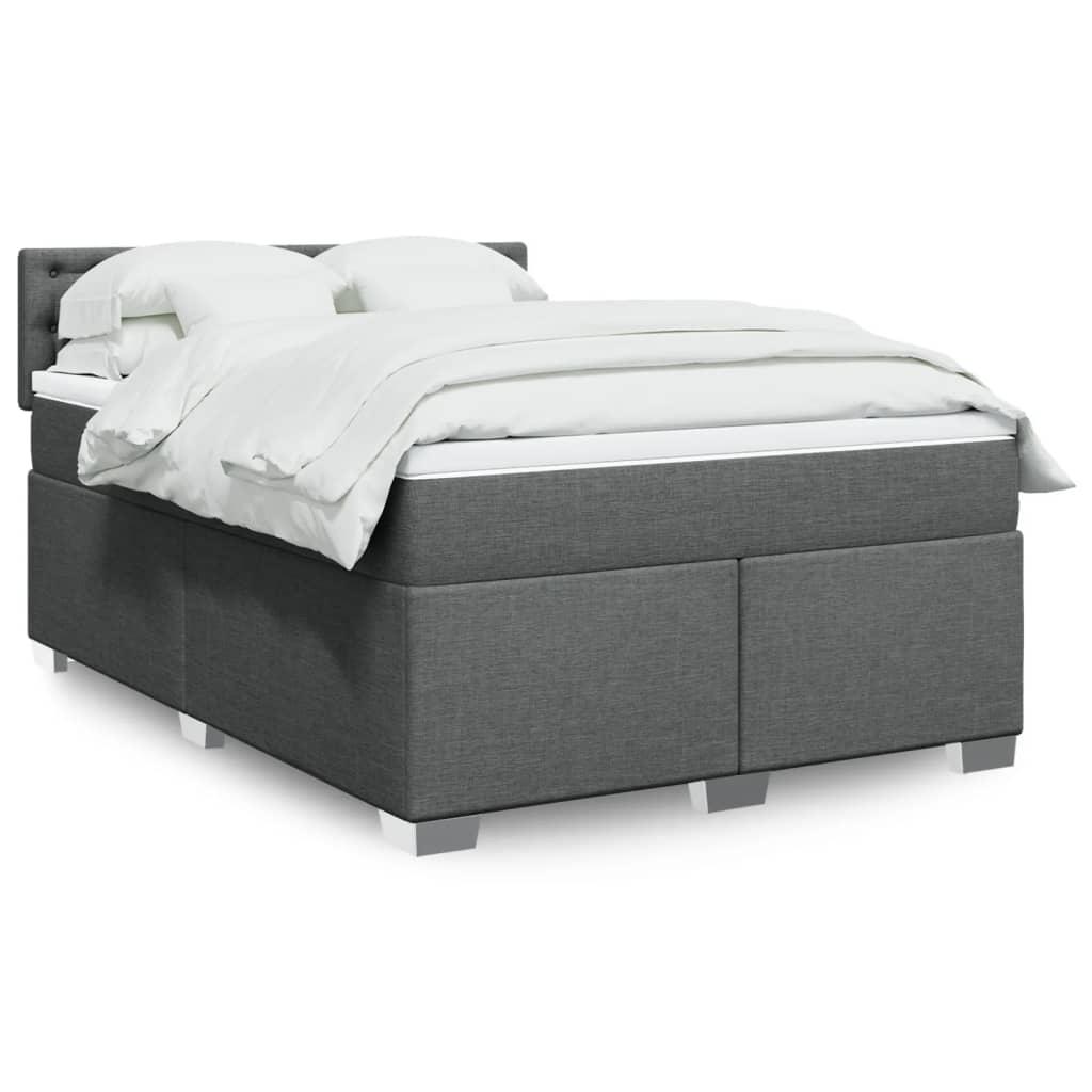 Box Spring Bed with Mattress Dark Grey Queen Fabric