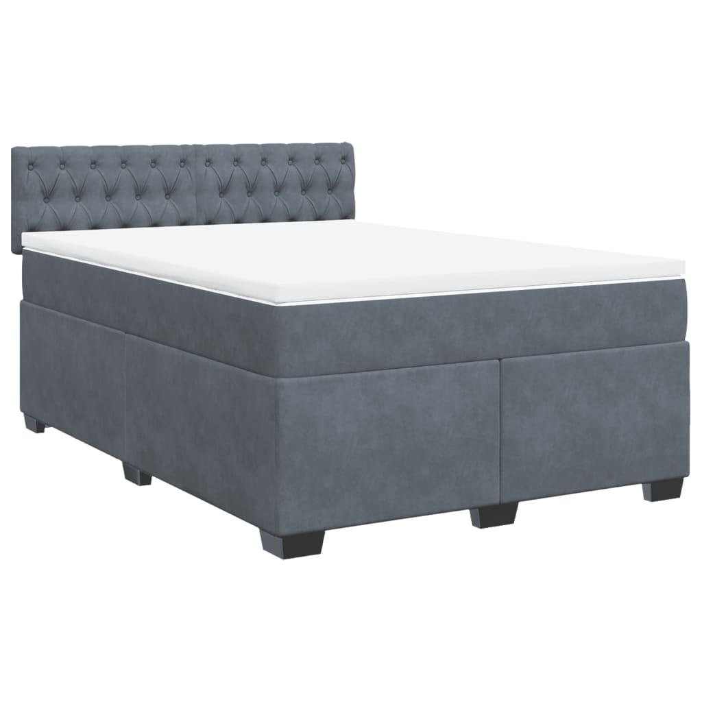 Box Spring Bed with Mattress Dark Grey Queen Velvet