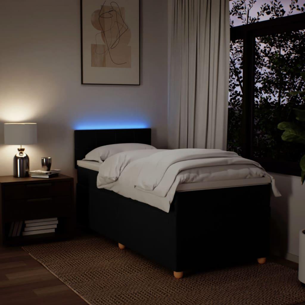 Box Spring Bed with Mattress Black King Single Fabric