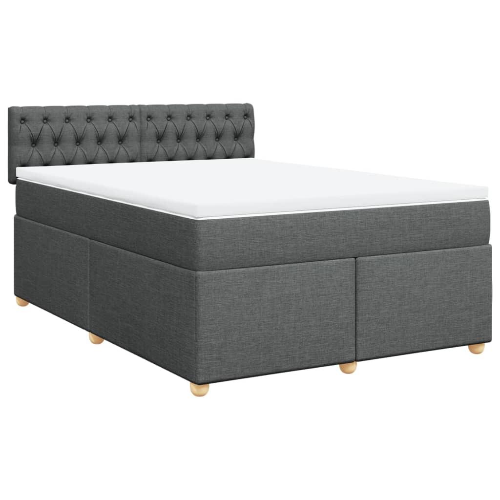 Box Spring Bed with Mattress Dark Grey Queen Fabric