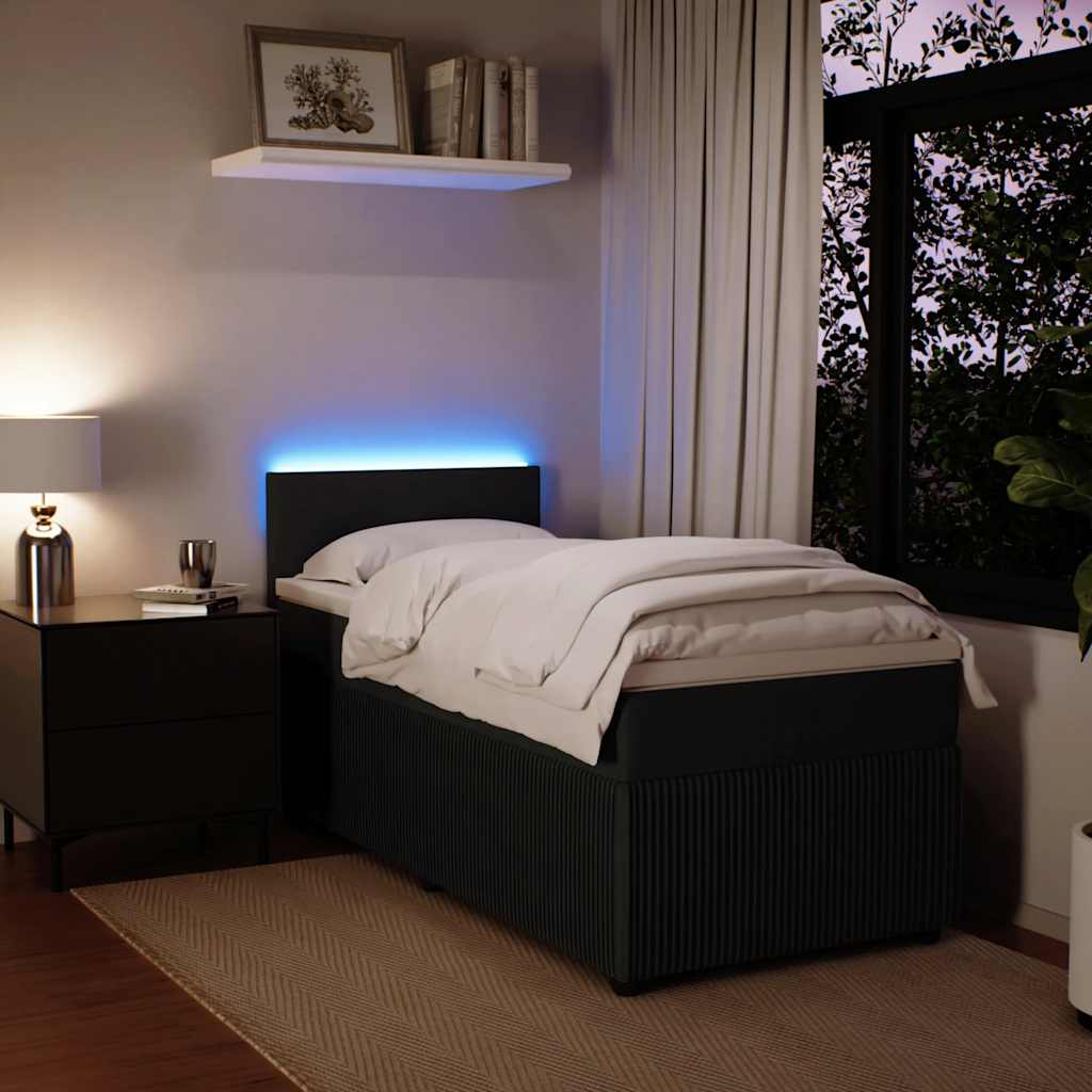 Box Spring Bed with Mattress Black King Single Velvet