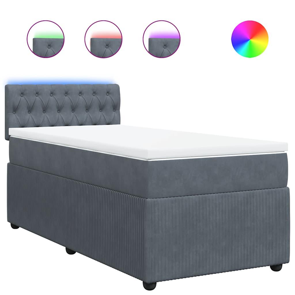 Box Spring Bed with Mattress Dark Grey King Single Velvet