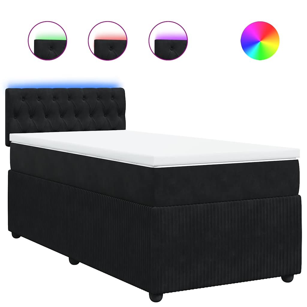 Box Spring Bed with Mattress Black King Single Velvet
