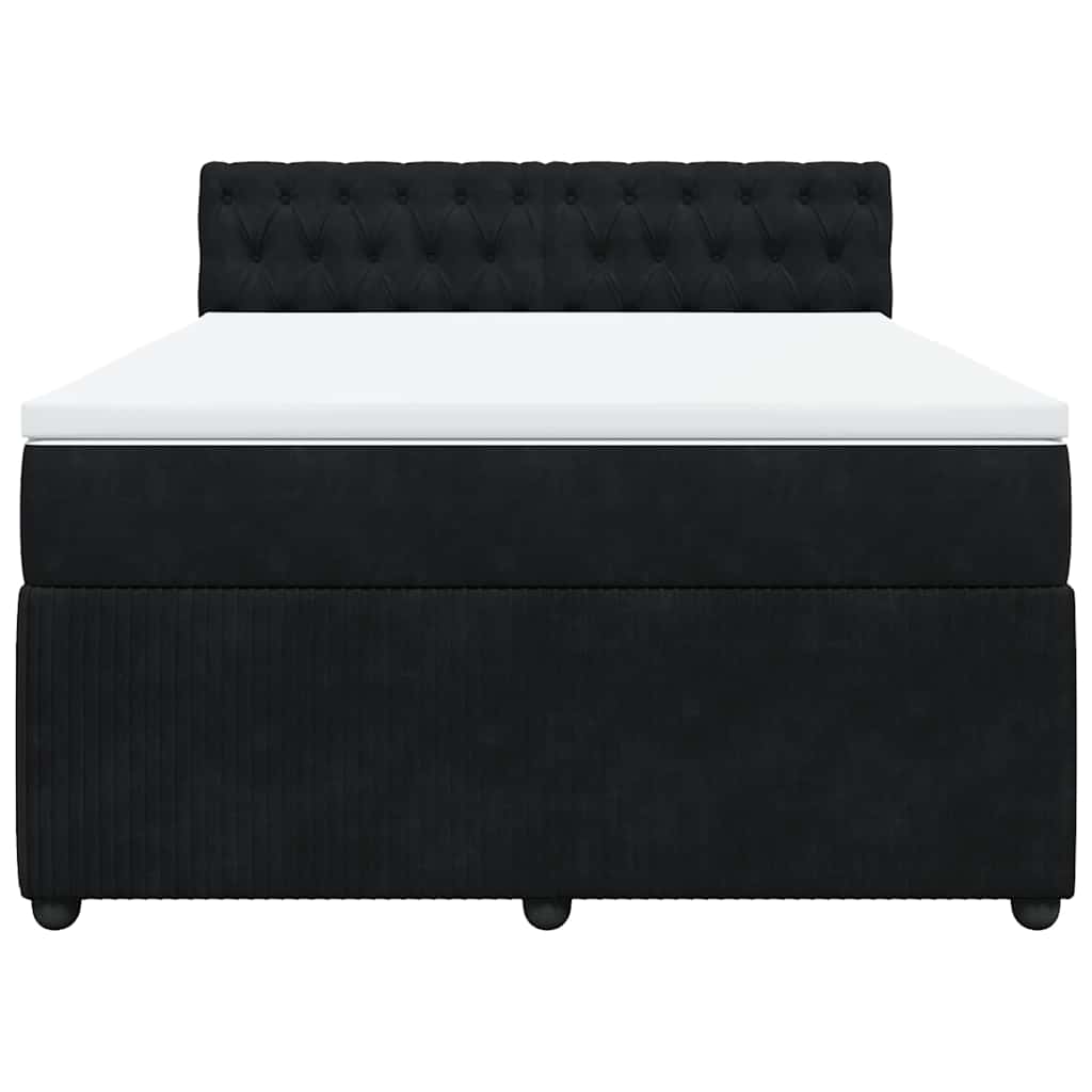 Box Spring Bed with Mattress Black Double Velvet
