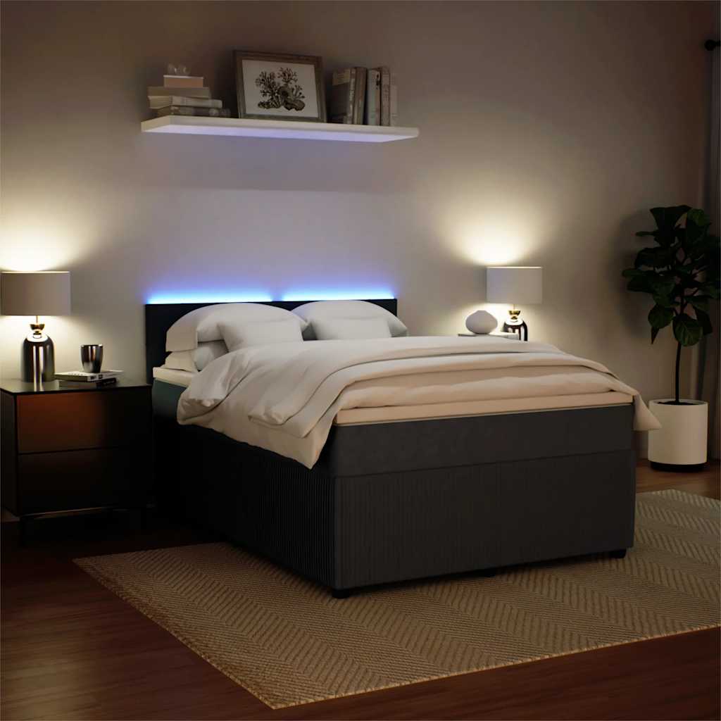Box Spring Bed with Mattress Dark Grey Queen Velvet