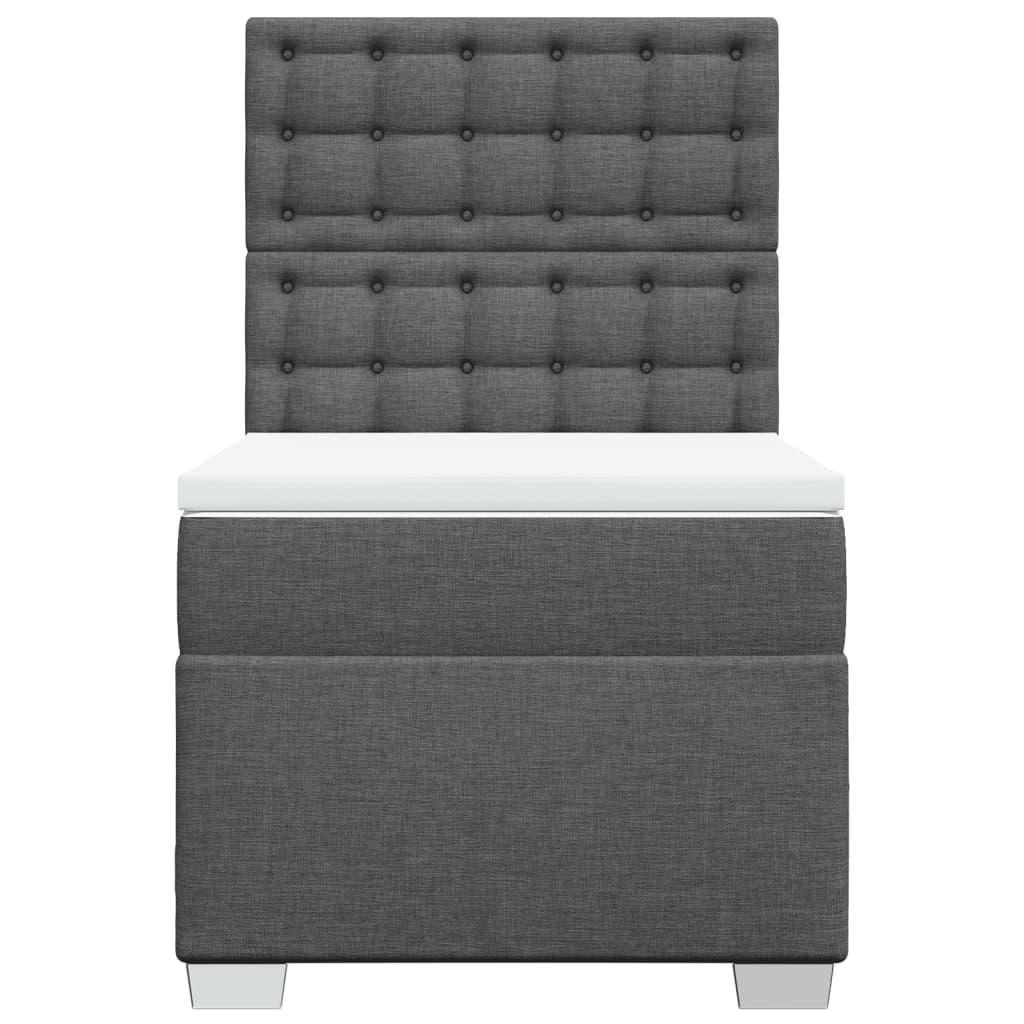 Box Spring Bed with Mattress Dark Grey King Single Fabric
