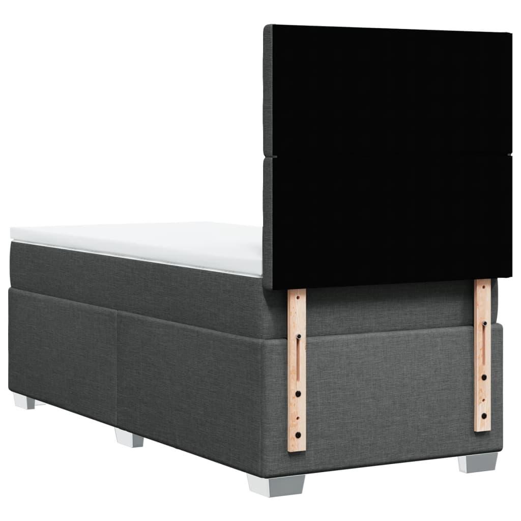 Box Spring Bed with Mattress Dark Grey King Single Fabric