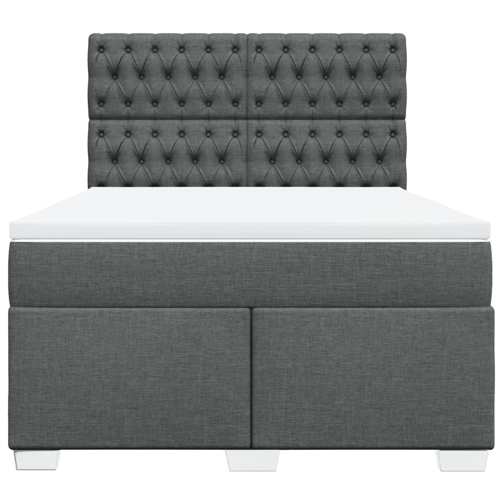 Box Spring Bed with Mattress Dark Grey Double Fabric
