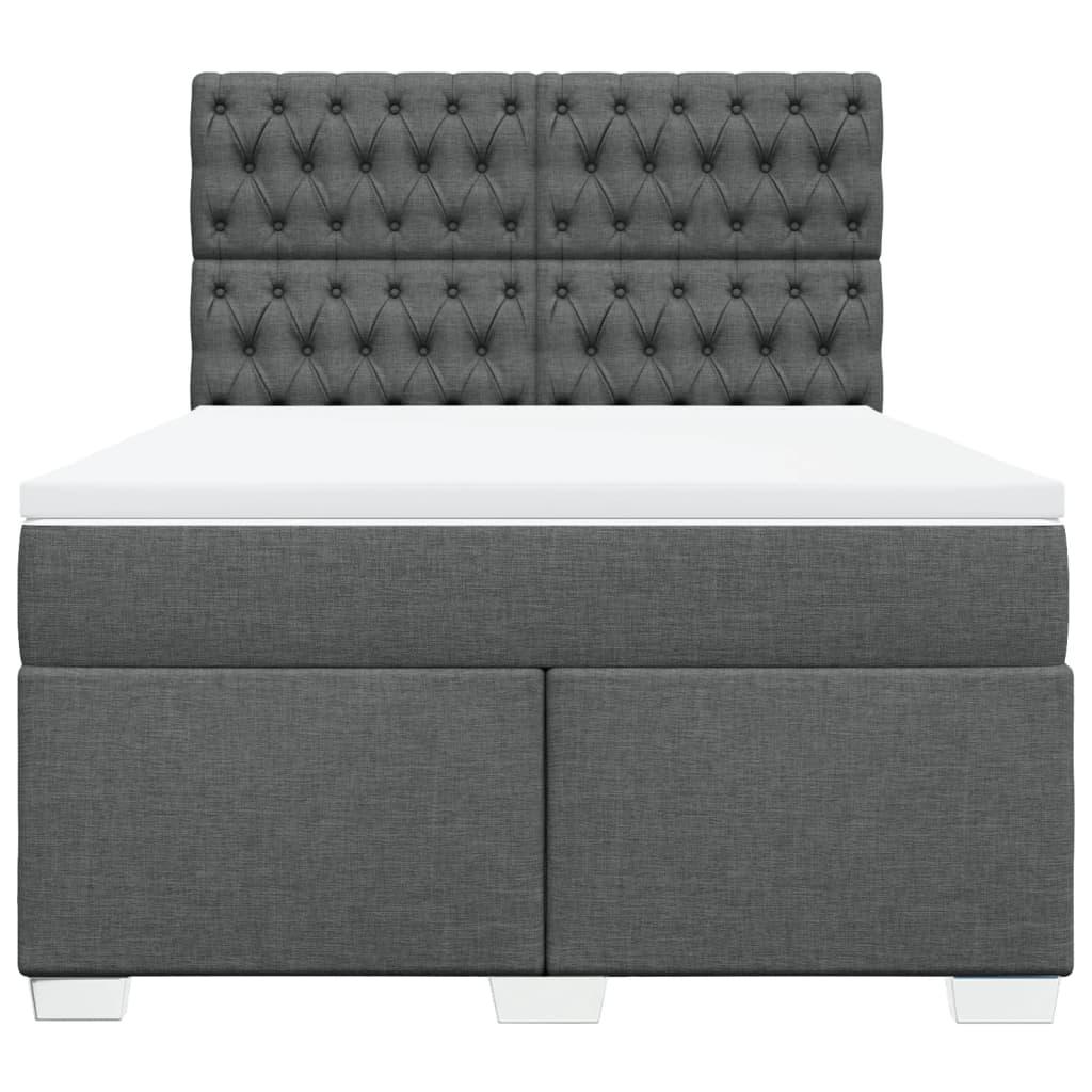 Box Spring Bed with Mattress Dark Grey Queen Fabric