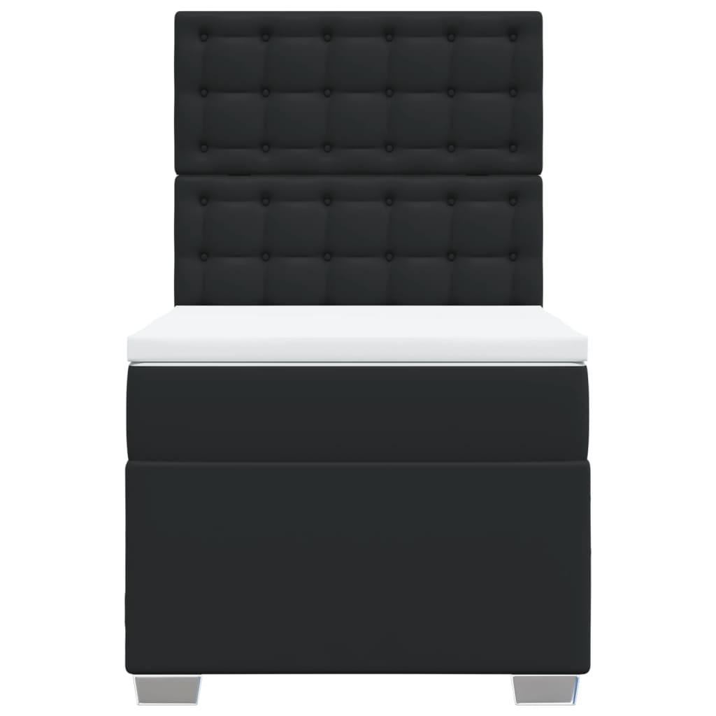 Box Spring Bed with Mattress Black King Single Faux Leather