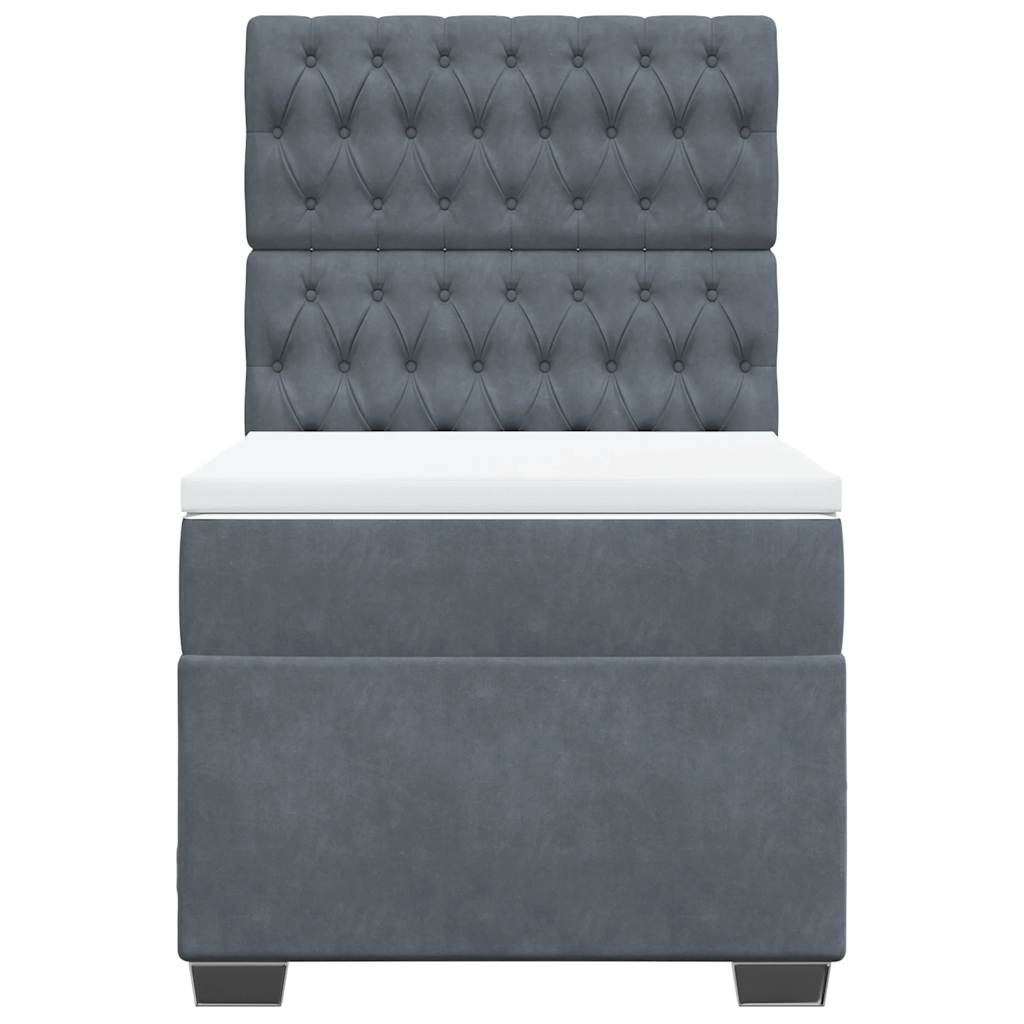 Box Spring Bed with Mattress Dark Grey King Single Velvet