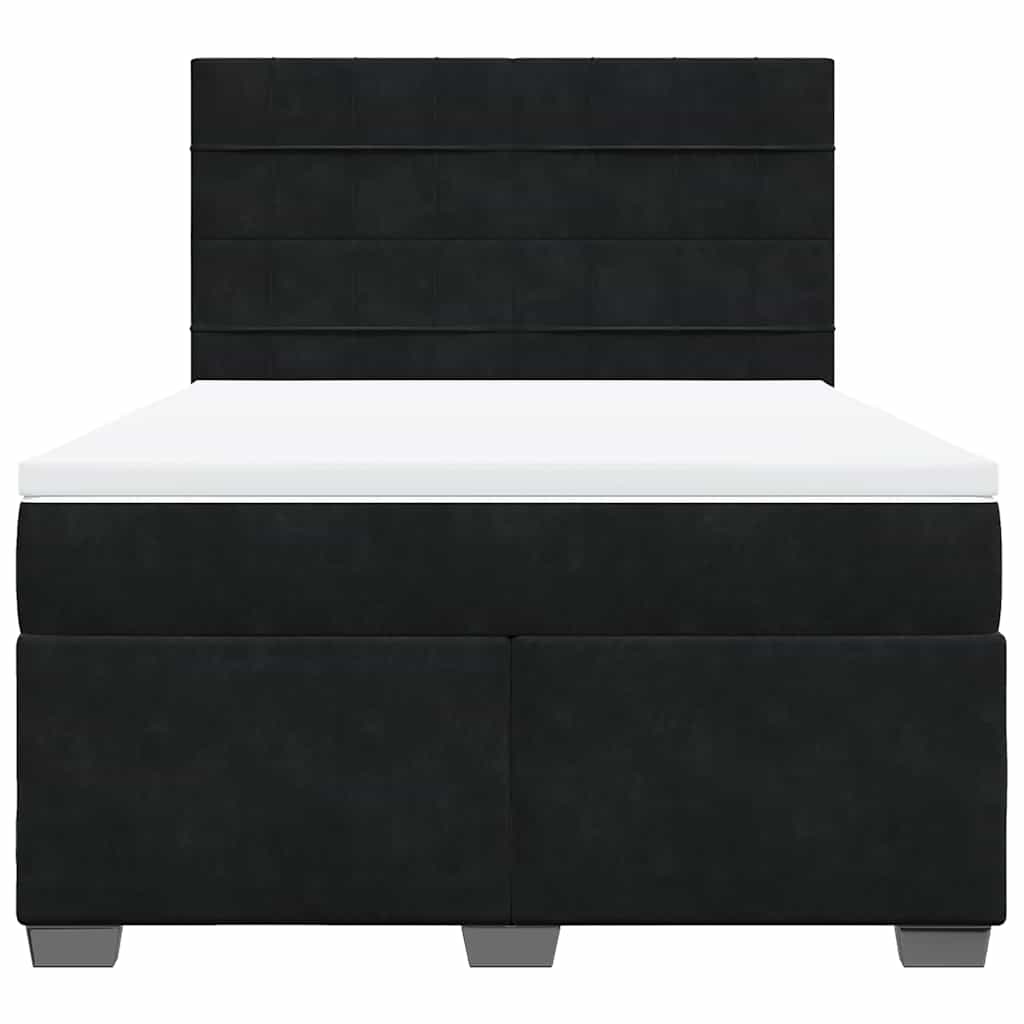 Box Spring Bed with Mattress Black Double Velvet