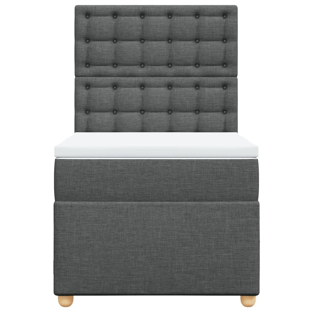Box Spring Bed with Mattress Dark Grey King Single Fabric
