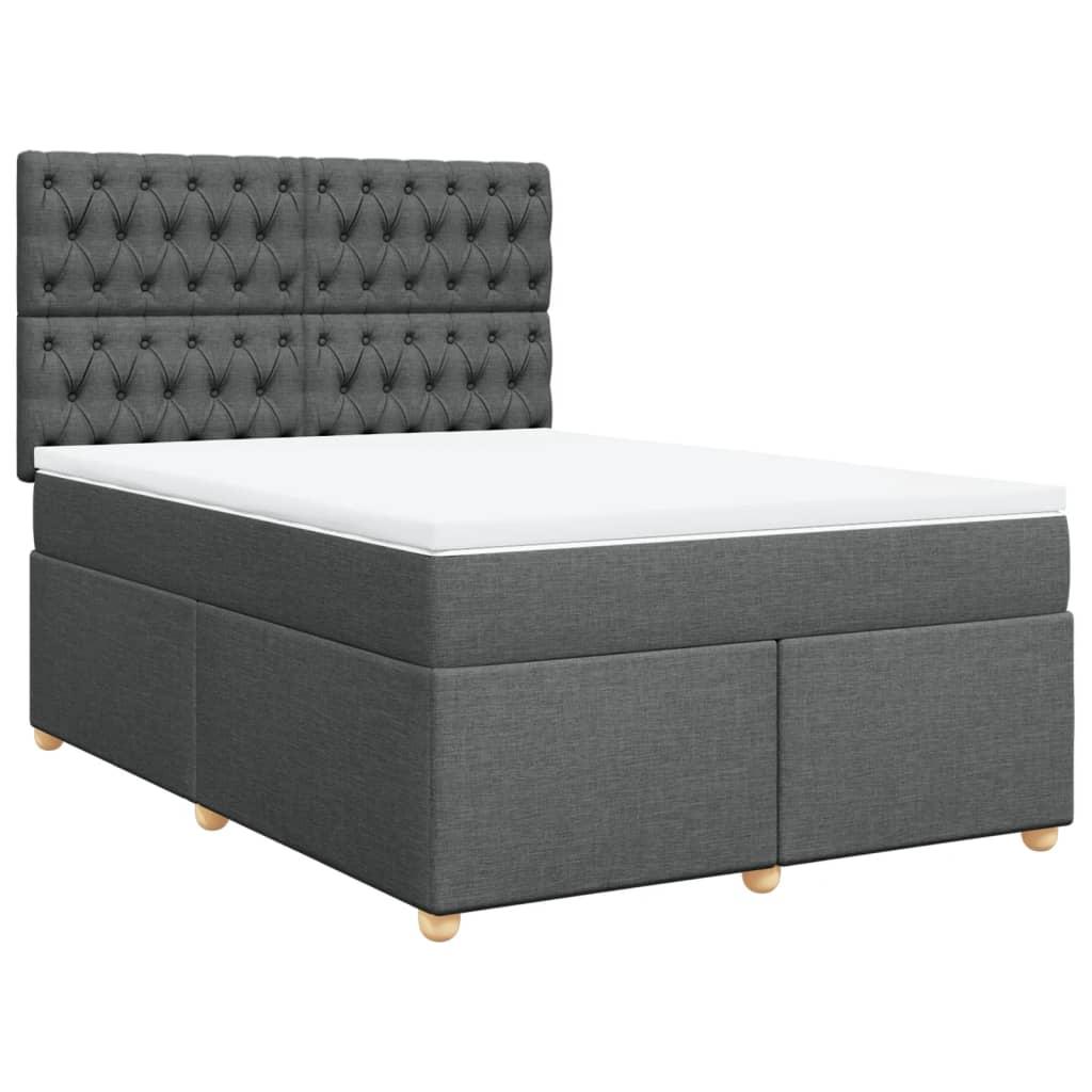 Box Spring Bed with Mattress Dark Grey Queen Fabric