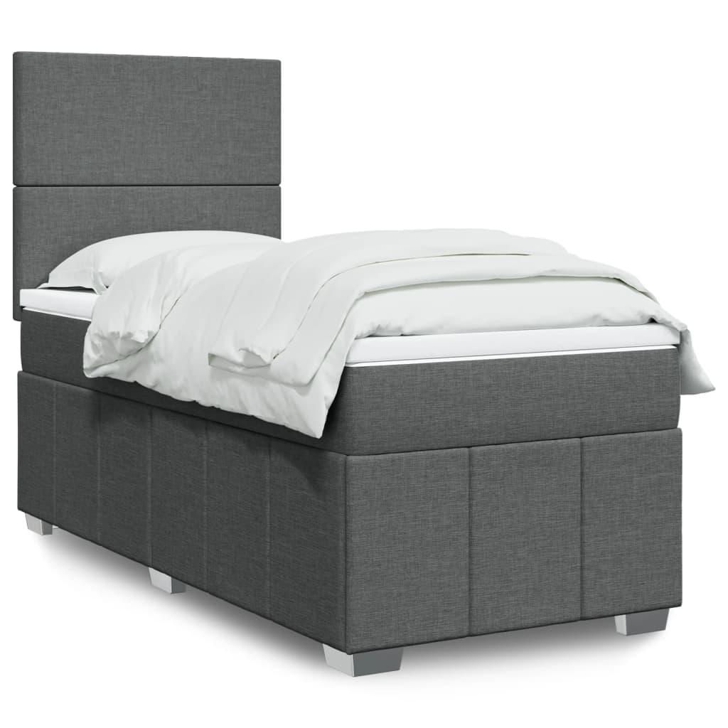 Box Spring Bed with Mattress Dark Grey King Single Fabric