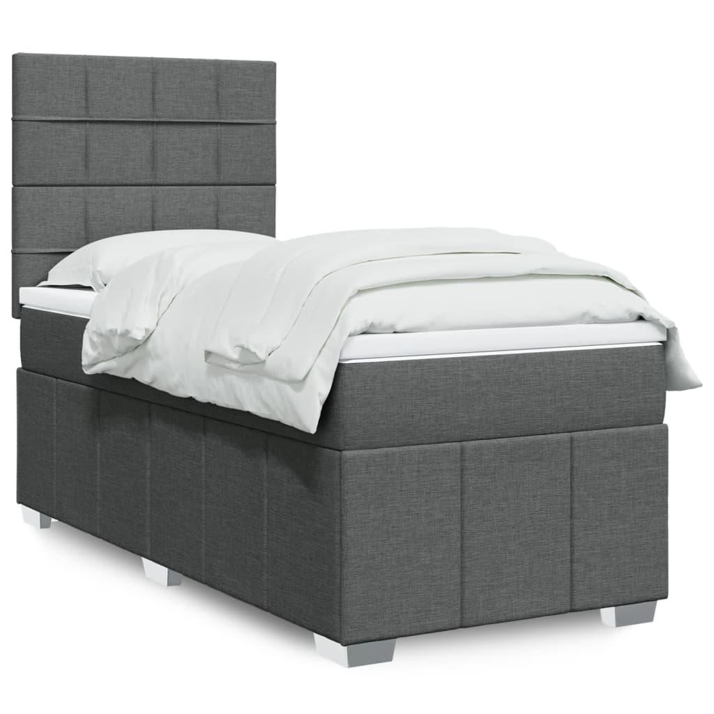 Box Spring Bed with Mattress Dark Grey King Single Fabric