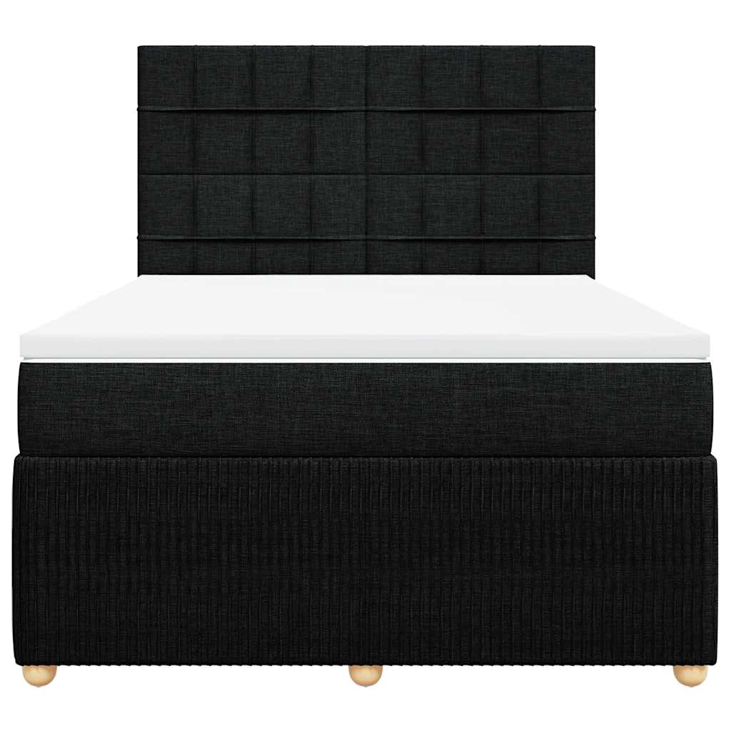 Box Spring Bed with Mattress Black Double Fabric