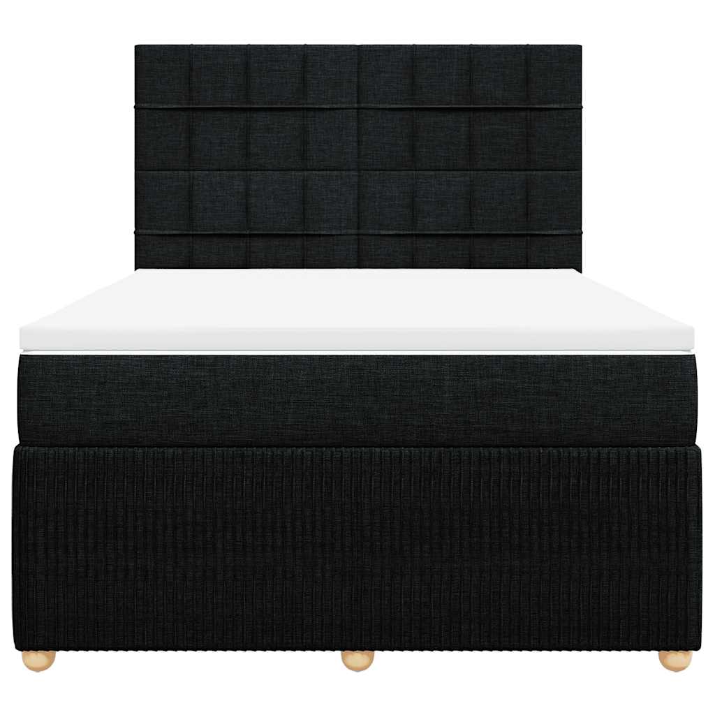 Box Spring Bed with Mattress Black Queen Fabric
