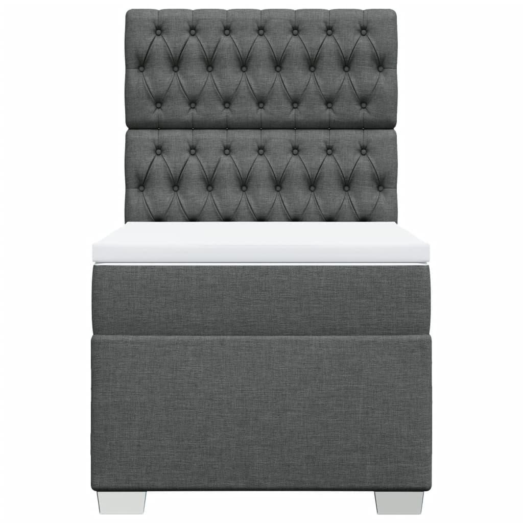 Box Spring Bed with Mattress Dark Grey King Single Fabric