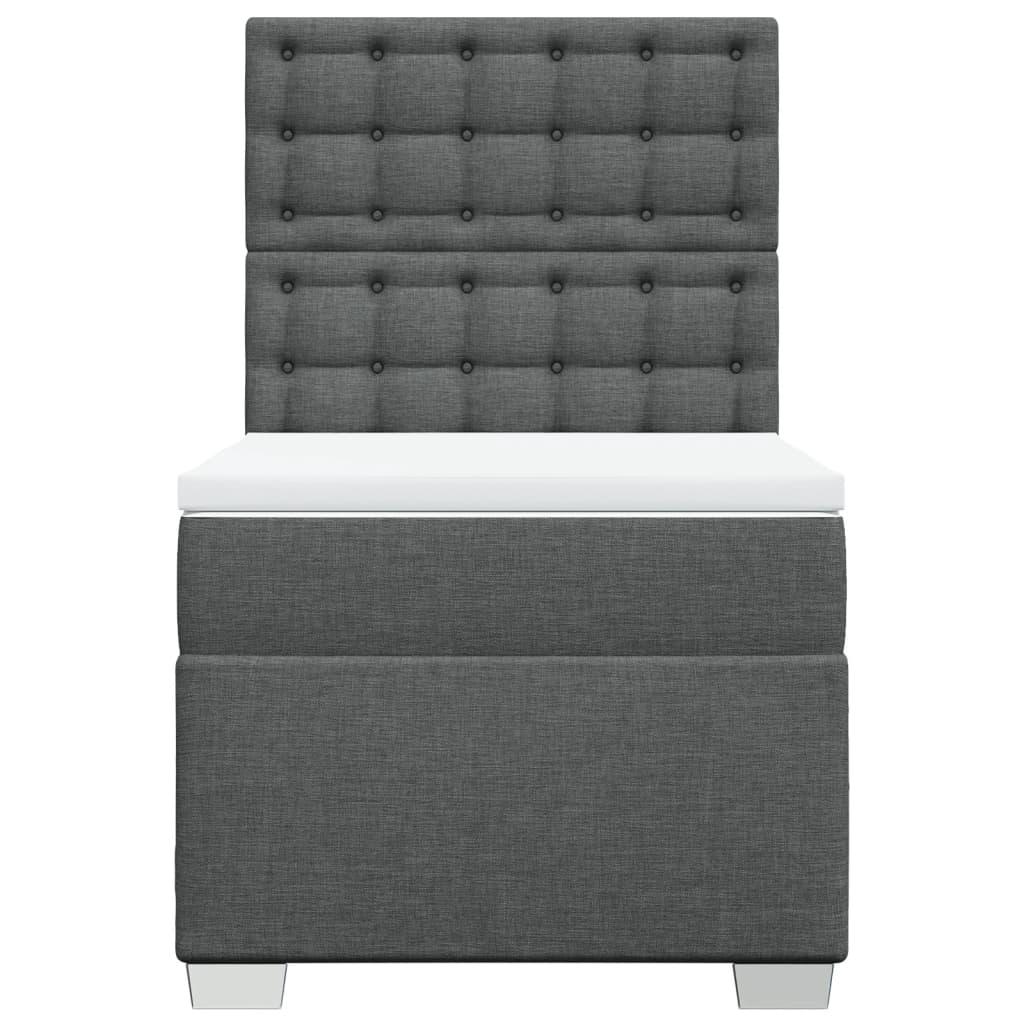 Box Spring Bed with Mattress Dark Grey King Single Fabric