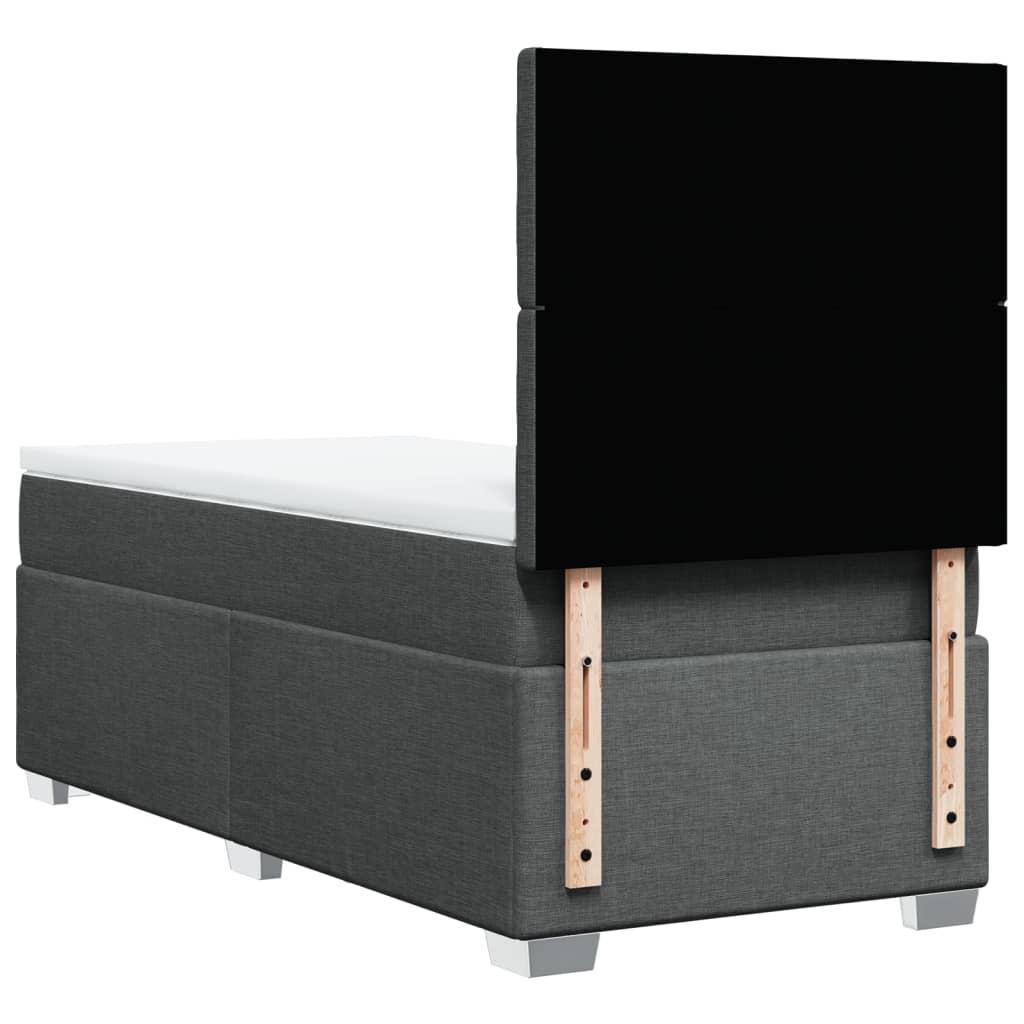 Box Spring Bed with Mattress Dark Grey King Single Fabric