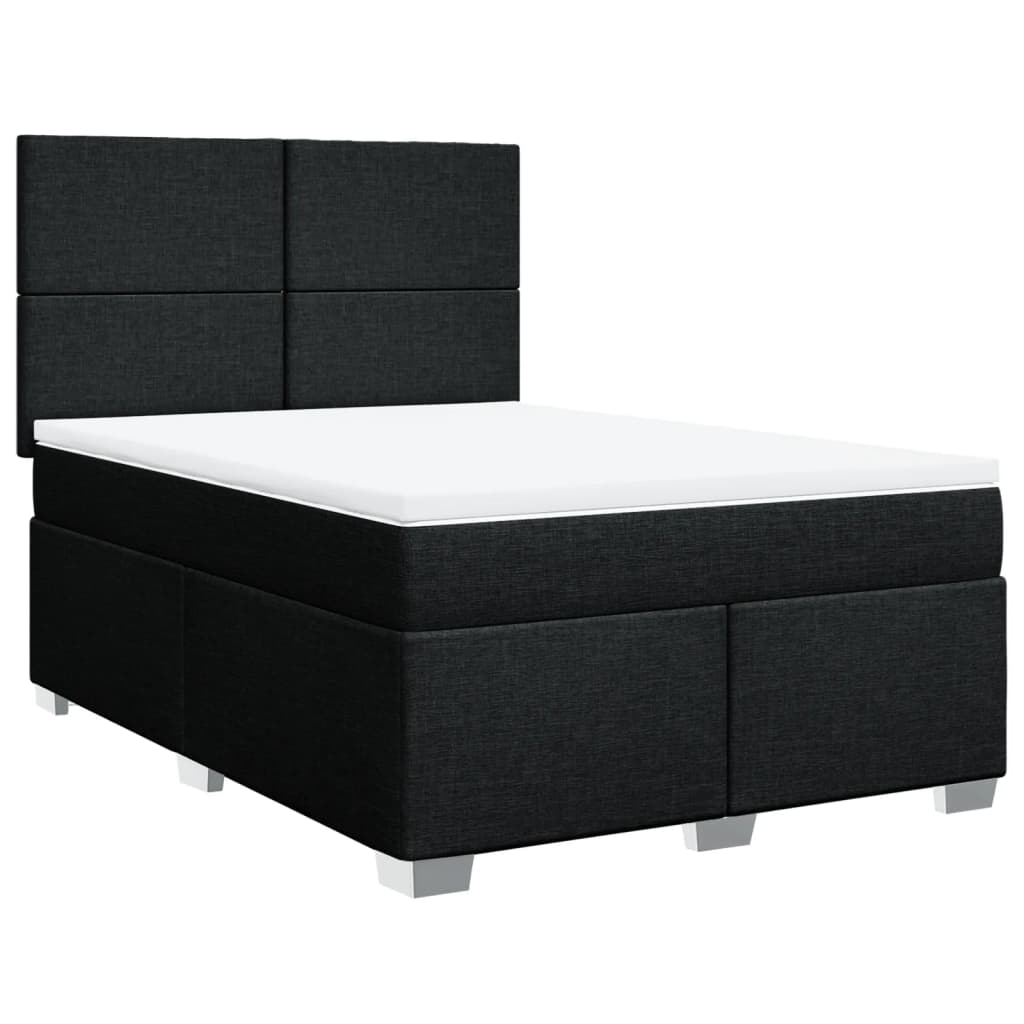 Box Spring Bed with Mattress Black Queen Fabric